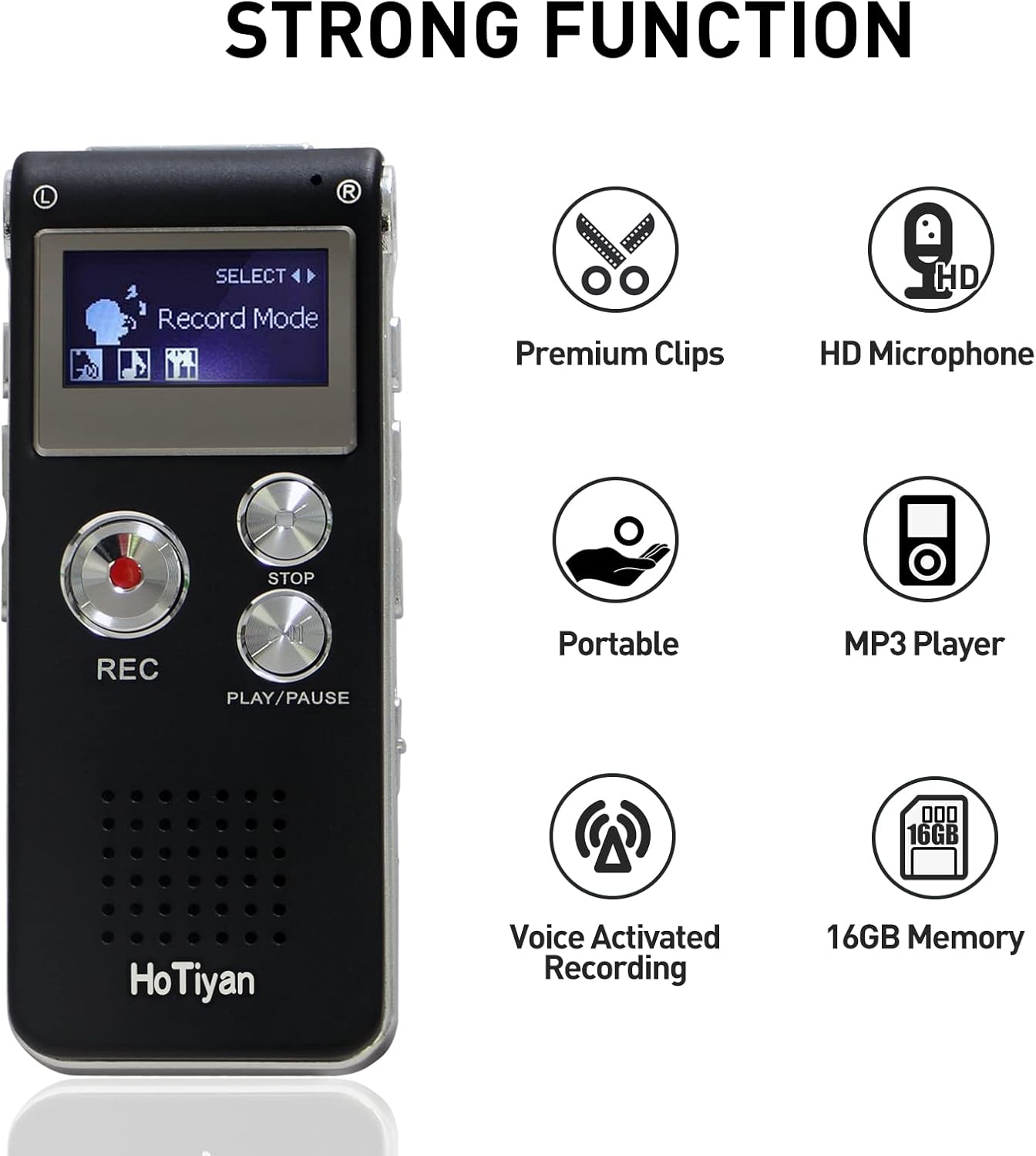 Voice Recorder 16GB Capacity Voice Activated Recording Device Digital Voice Recorder for Lectures, Meetings, Interviews Audio Recorder with USB Rechargeable WAV/MP3 Tape Recorder (16GB)
